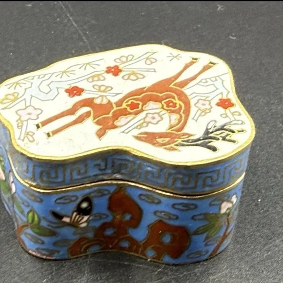 NFS Reserve Vintage Miniature Cloisonne Trinket Box Deer - Picture 6 of 12